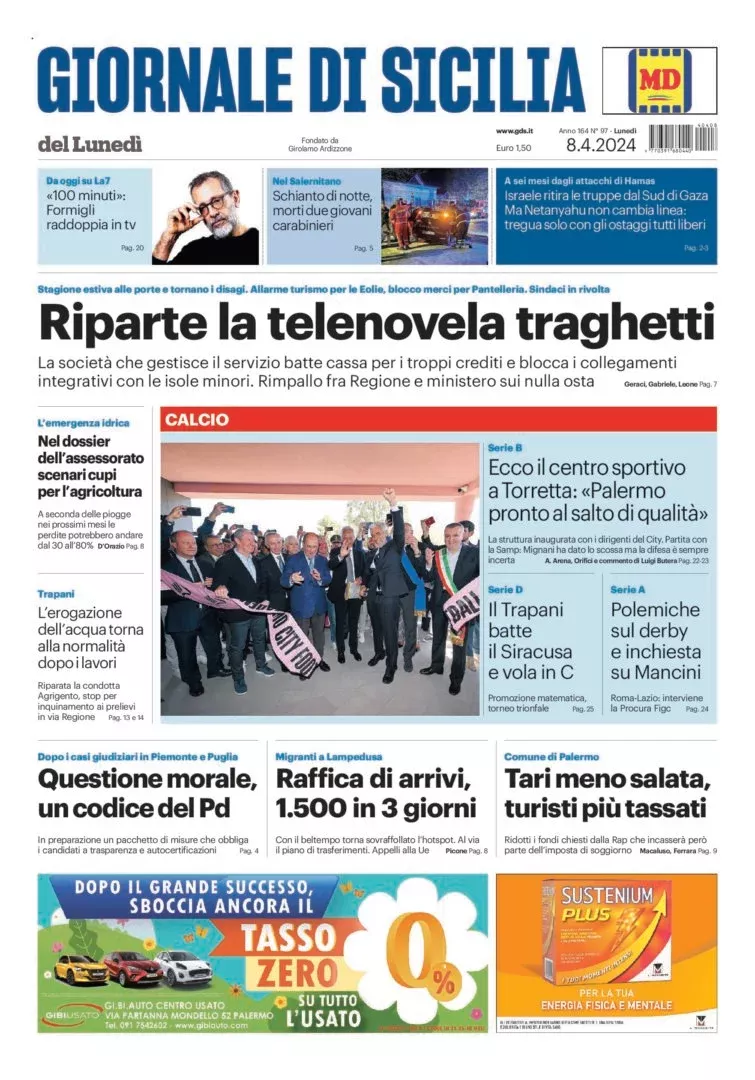 Prima-pagina-Giornale-di-Sicilia-edizione-di-oggi-08-04-2024