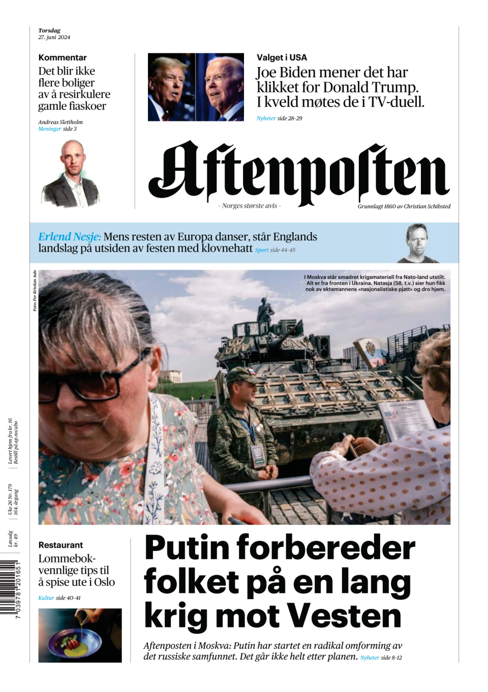 Prima-pagina-Aftenposten-oggi-edizione-di-oggi-20240627