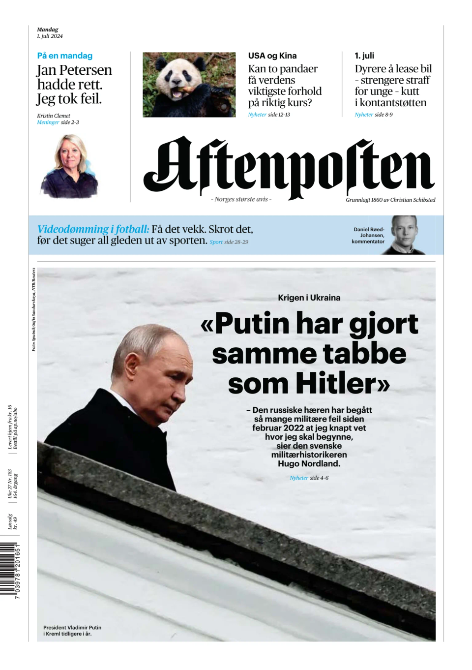 Prima-pagina-Aftenposten-oggi-edizione-di-oggi-20240701