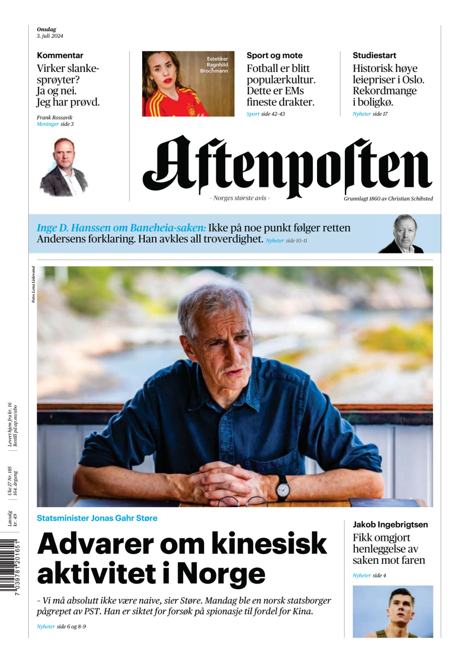 Prima-pagina-Aftenposten-oggi-edizione-di-oggi-20240703