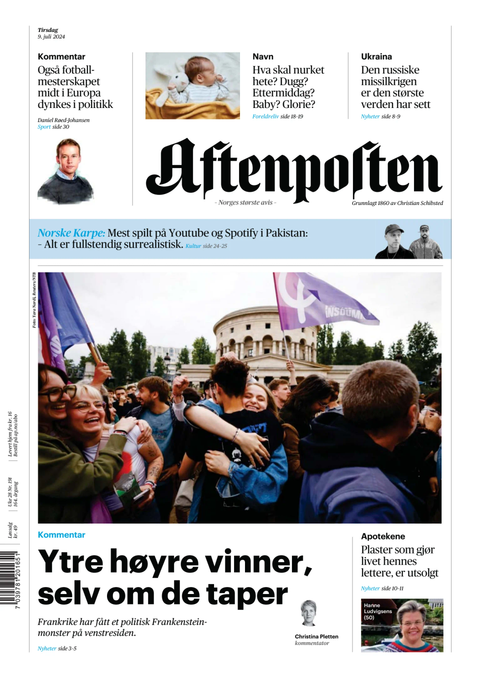 Prima-pagina-Aftenposten-oggi-edizione-di-oggi-20240709