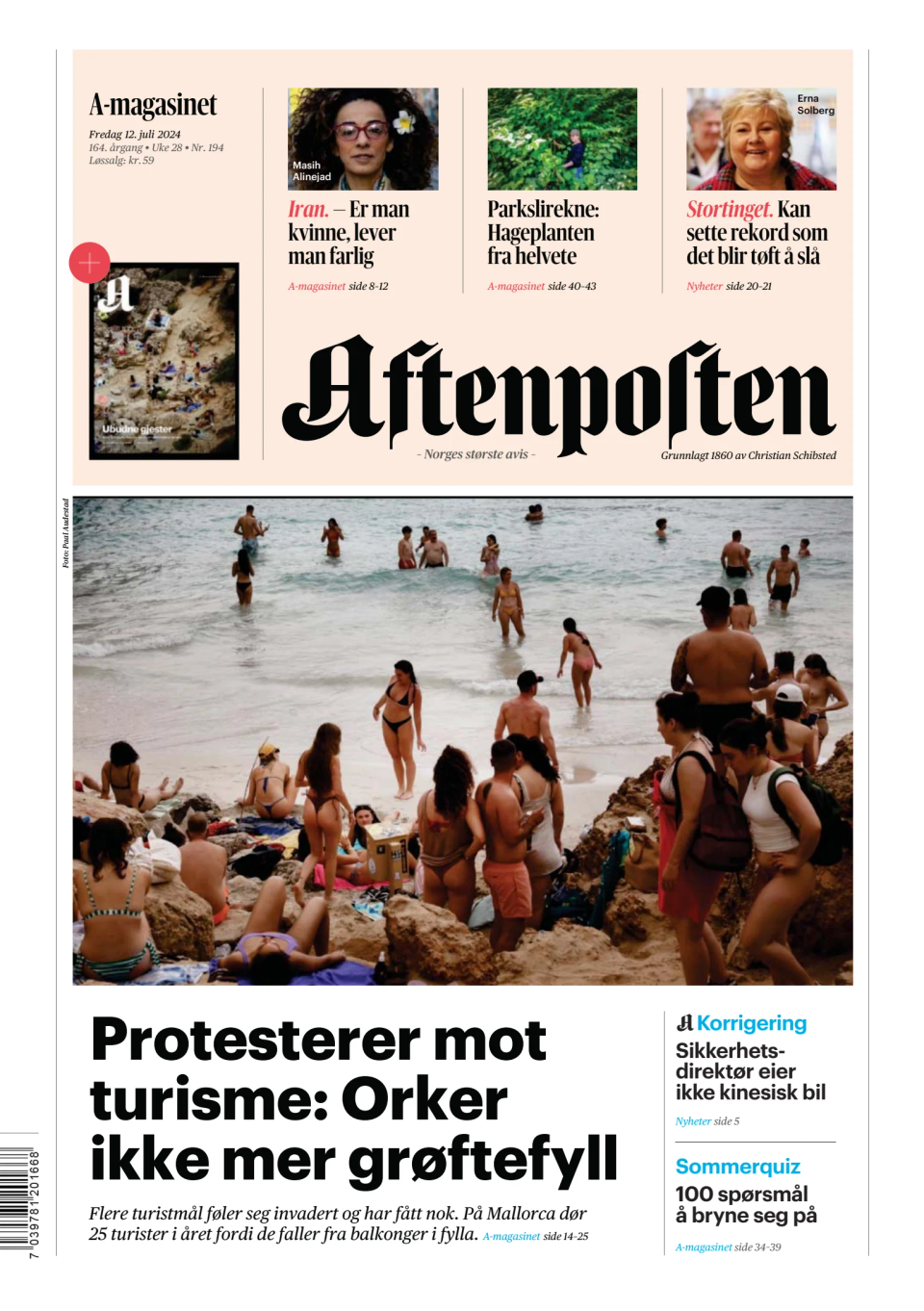 Prima-pagina-Aftenposten-oggi-edizione-di-oggi-20240712