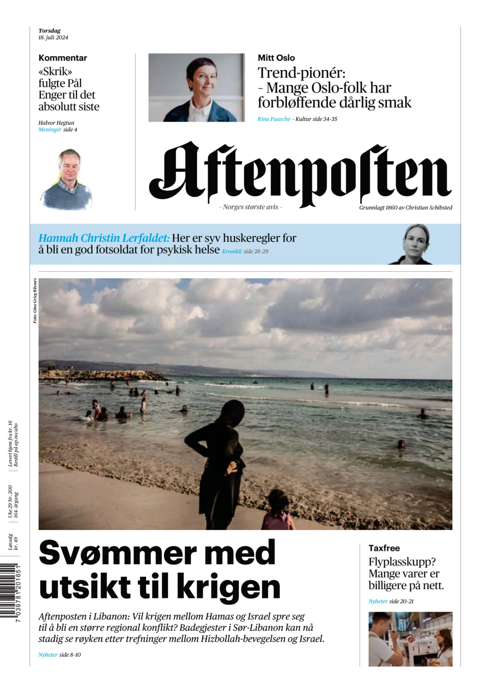 Prima-pagina-Aftenposten-oggi-edizione-di-oggi-20240718