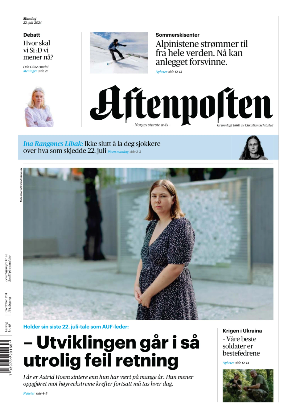 Prima-pagina-Aftenposten-oggi-edizione-di-oggi-20240722