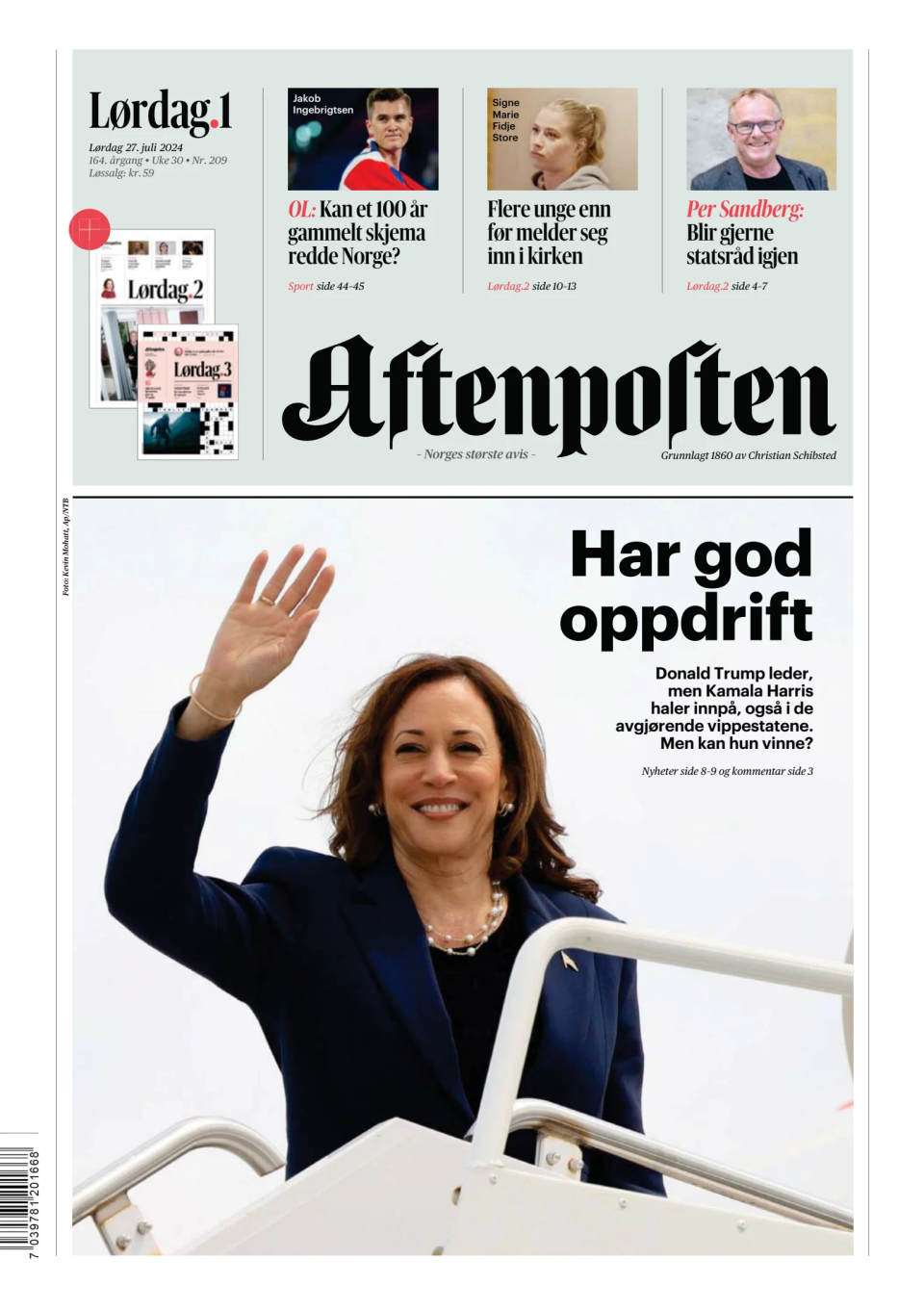 Prima-pagina-Aftenposten-oggi-edizione-di-oggi-20240727