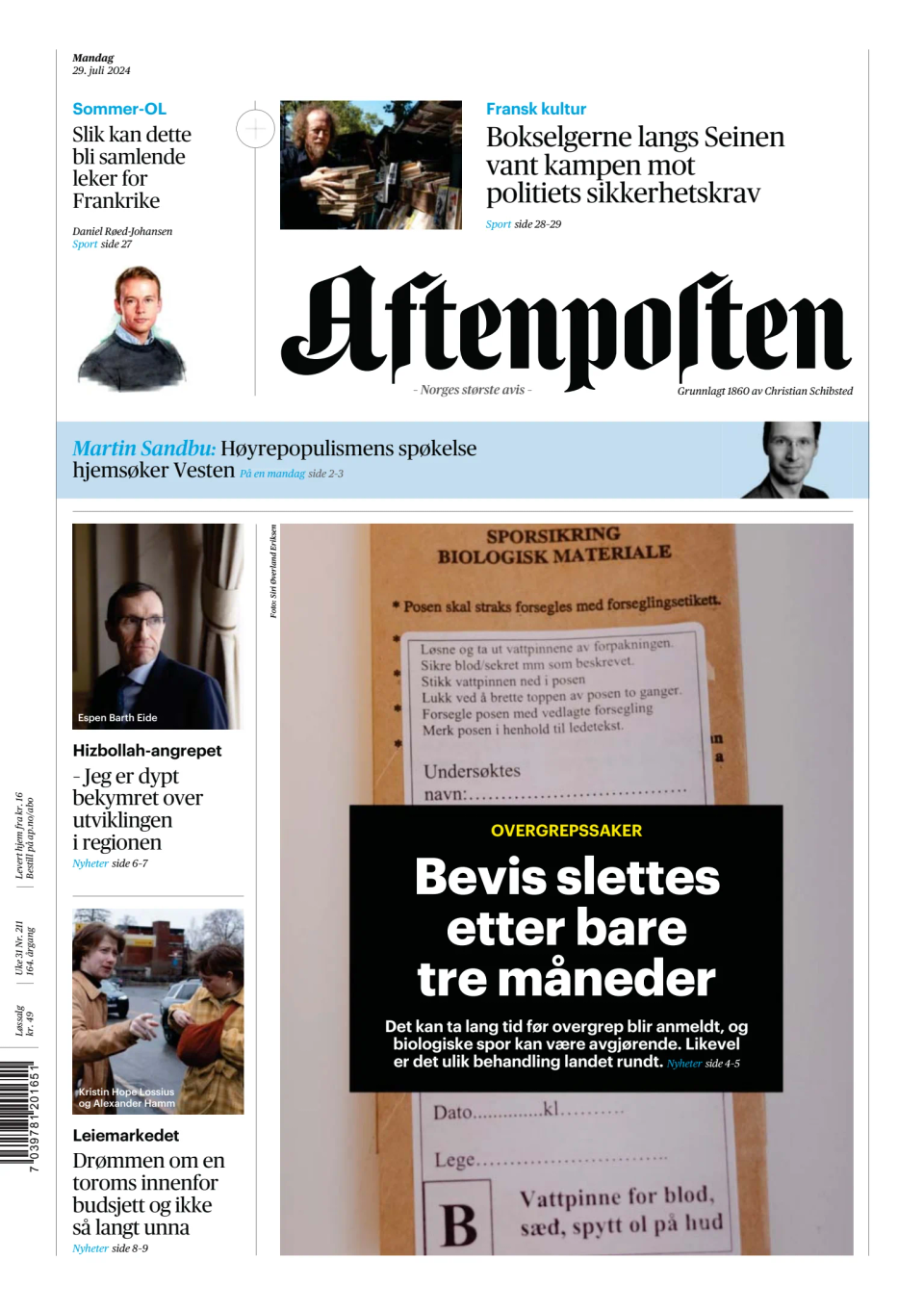 Prima-pagina-Aftenposten-oggi-edizione-di-oggi-20240729