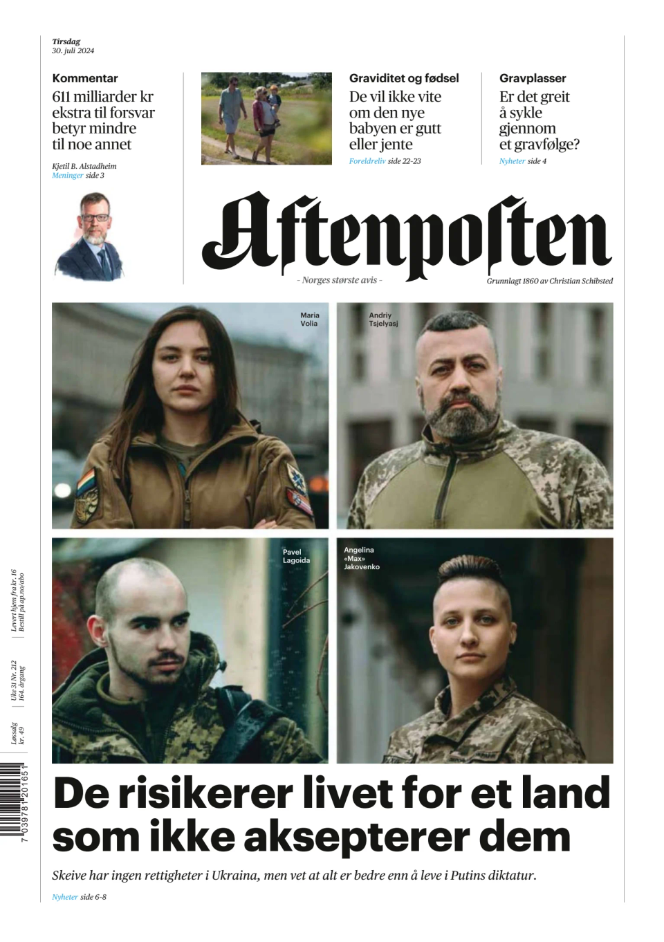 Prima-pagina-Aftenposten-oggi-edizione-di-oggi-20240730