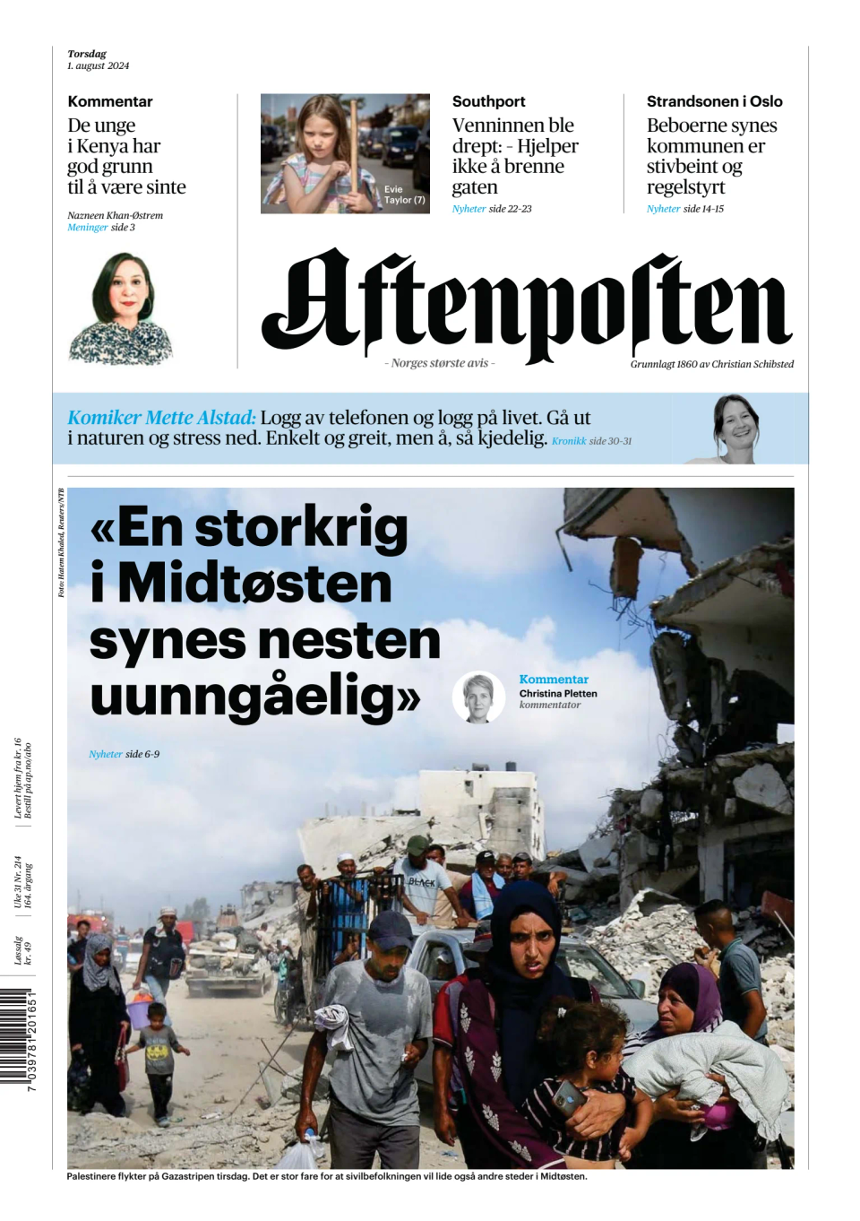 Prima-pagina-Aftenposten-oggi-edizione-di-oggi-20240801