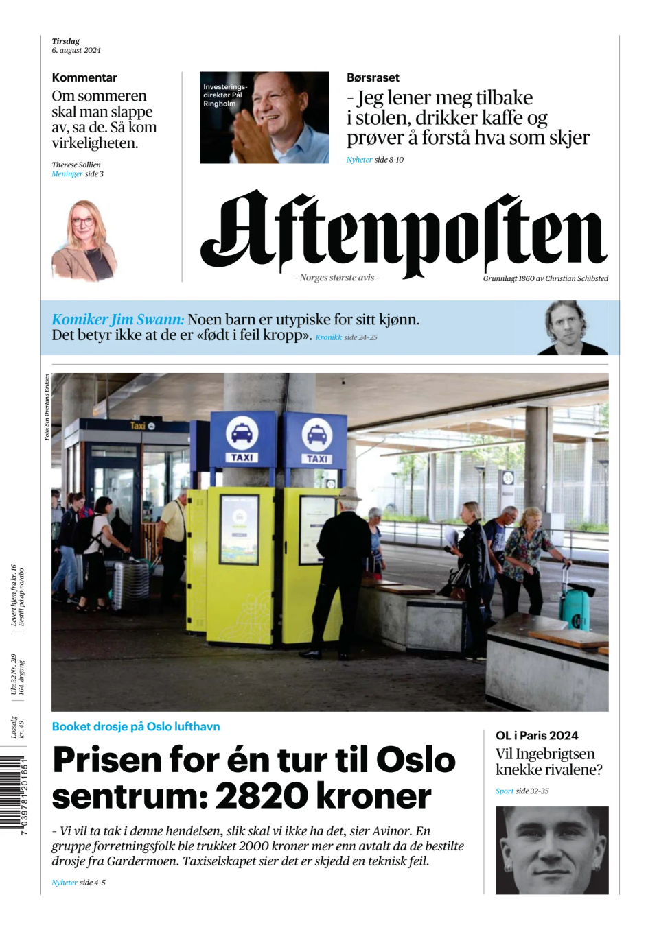 Prima-pagina-Aftenposten-oggi-edizione-di-oggi-20240806