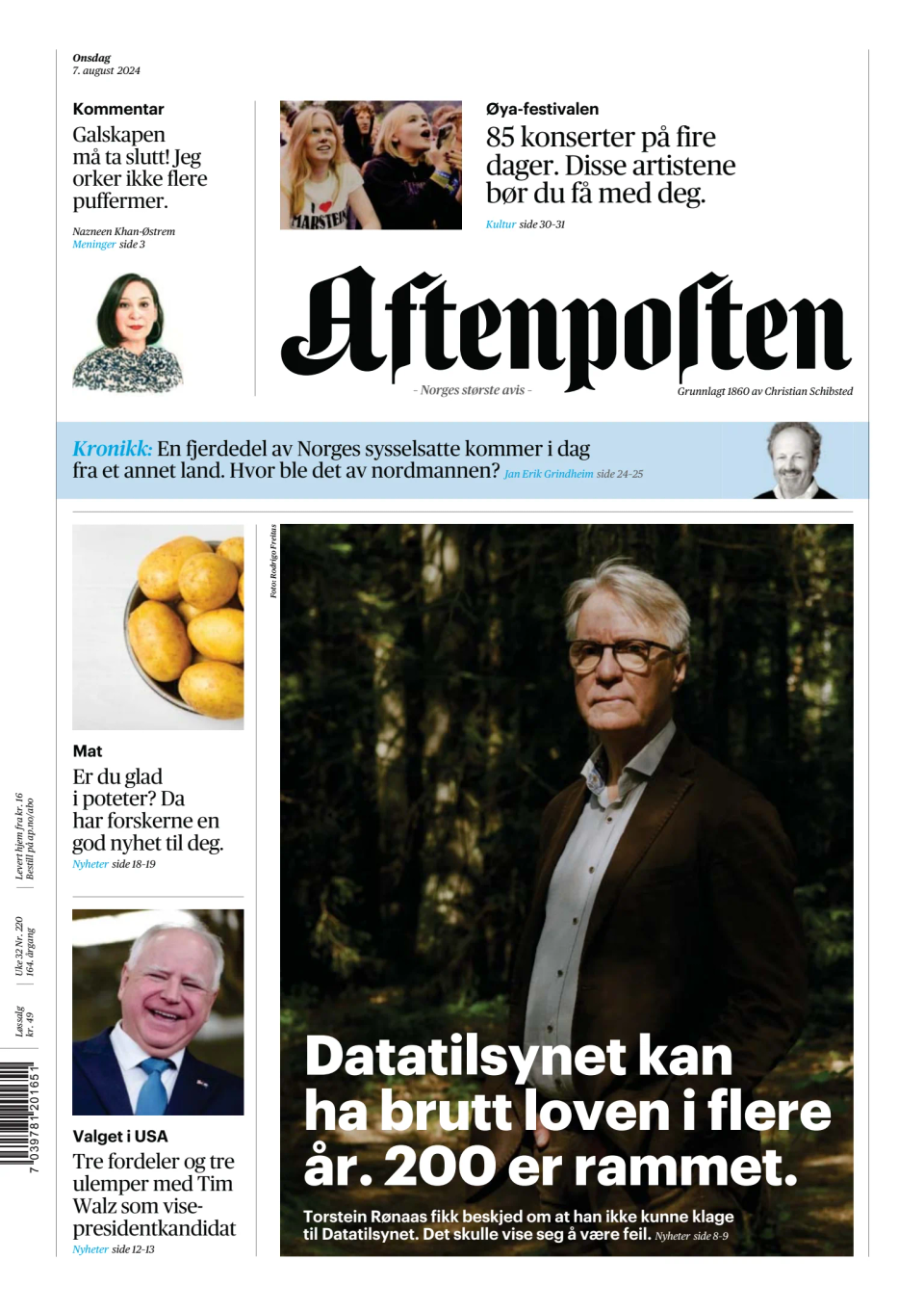 Prima-pagina-Aftenposten-oggi-edizione-di-oggi-20240807