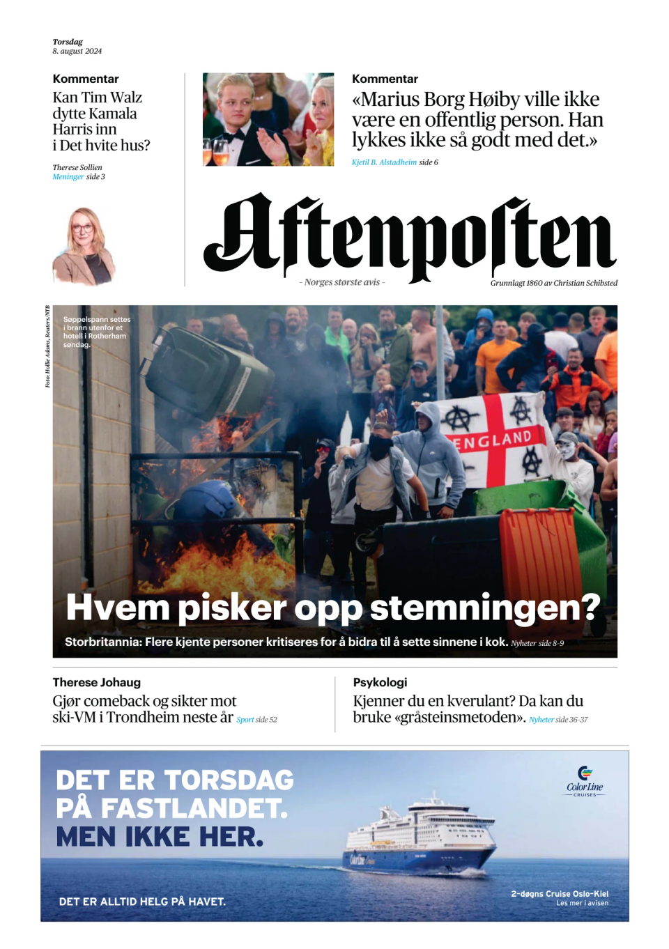 Prima-pagina-Aftenposten-oggi-edizione-di-oggi-20240808