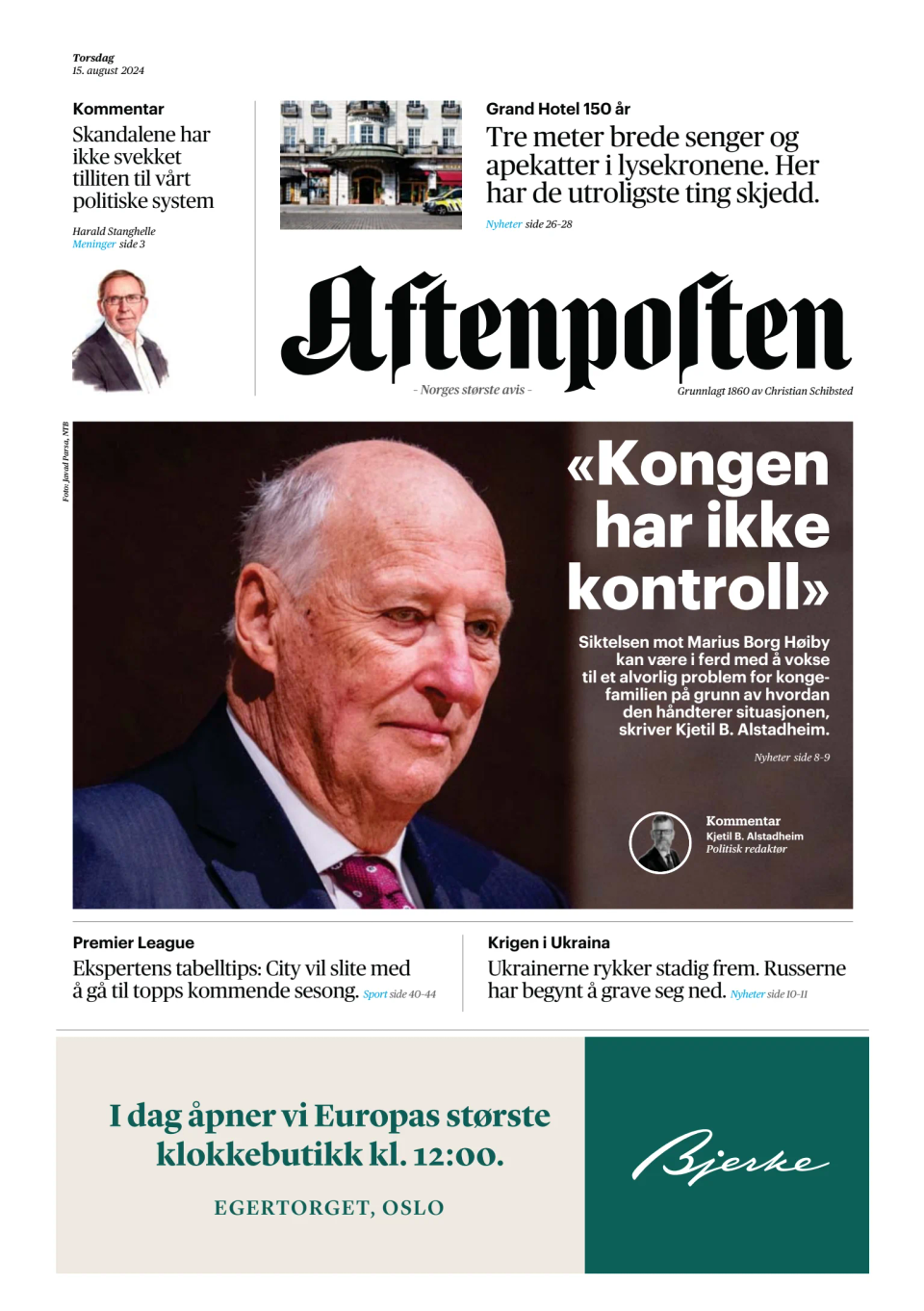 Prima-pagina-Aftenposten-oggi-edizione-di-oggi-20240815