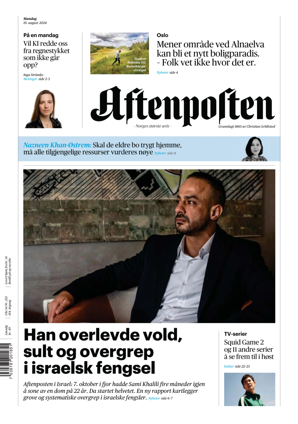 Prima-pagina-Aftenposten-oggi-edizione-di-oggi-20240819