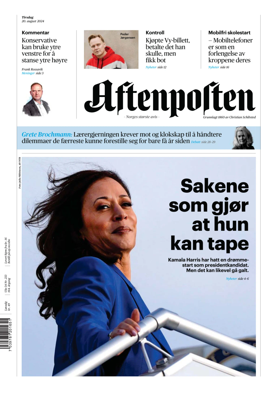 Prima-pagina-Aftenposten-oggi-edizione-di-oggi-20240820