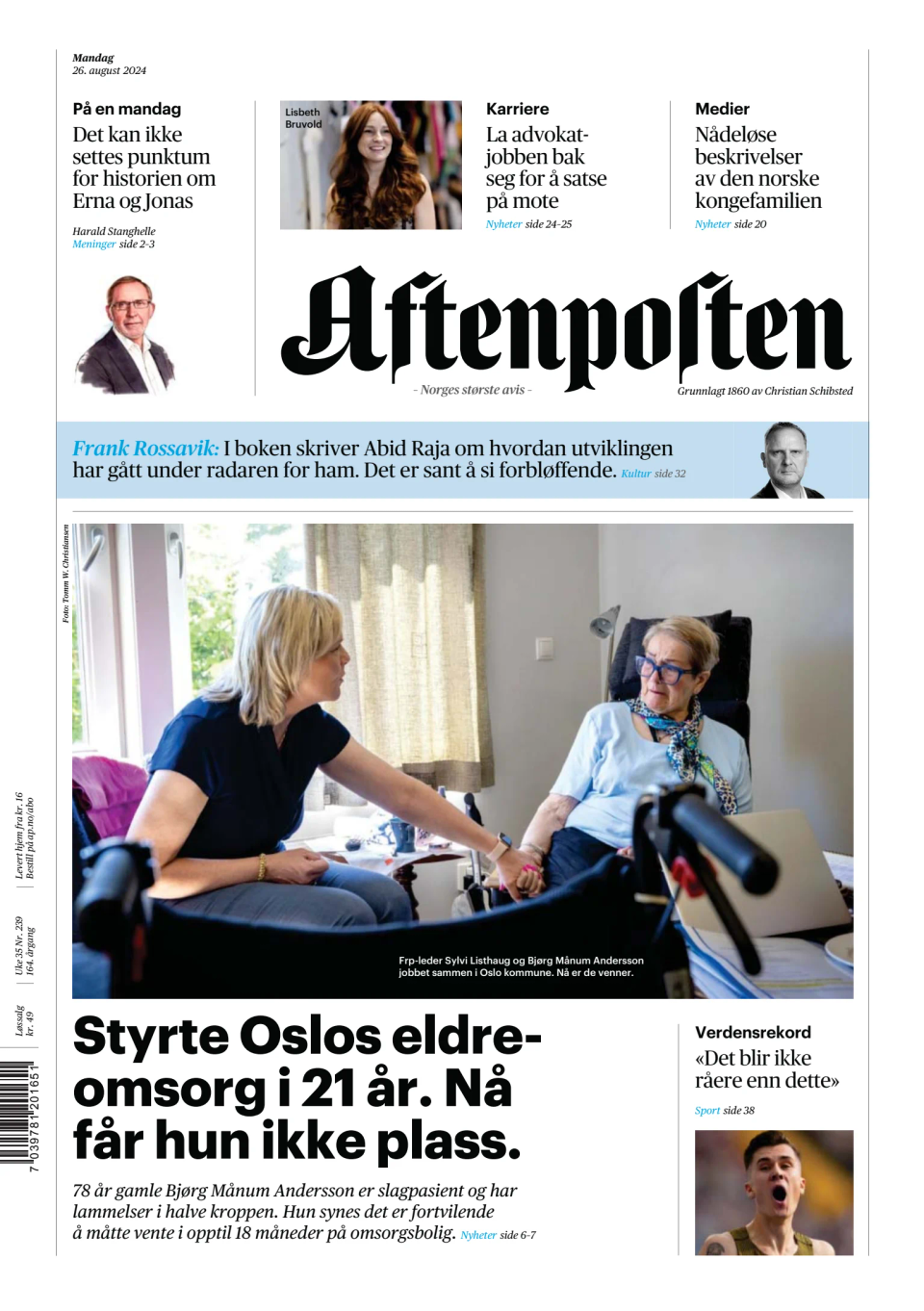 Prima-pagina-Aftenposten-oggi-edizione-di-oggi-20240826