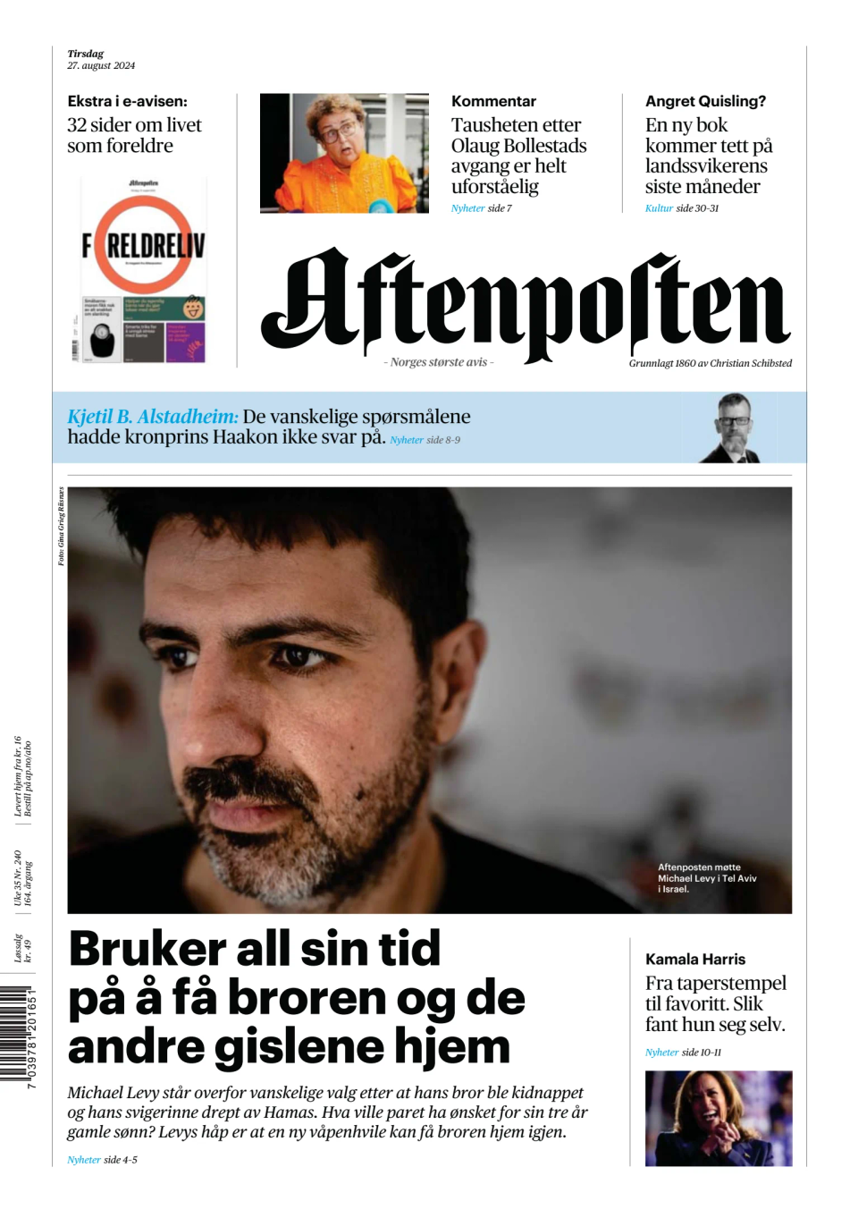 Prima-pagina-Aftenposten-oggi-edizione-di-oggi-20240827