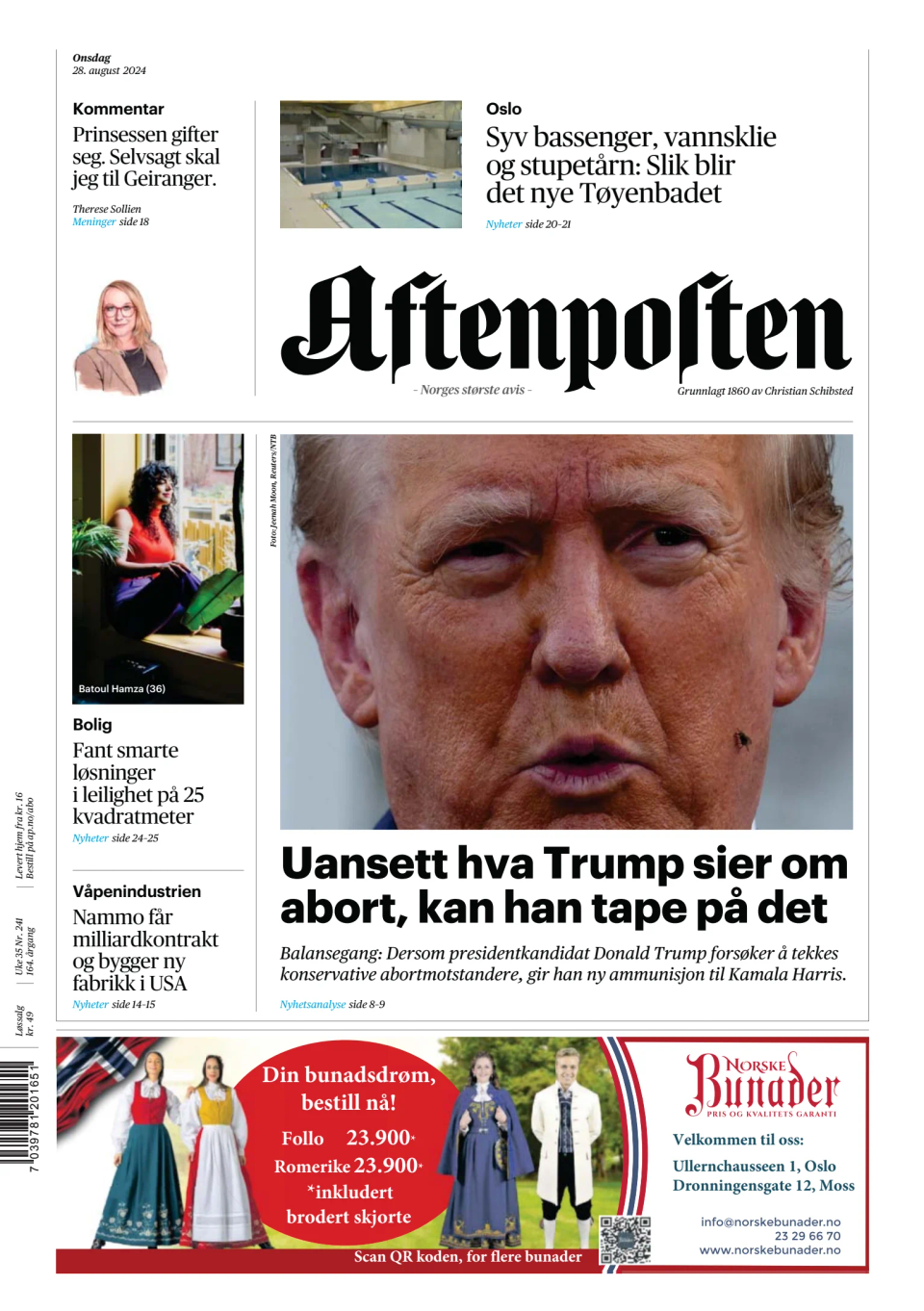 Prima-pagina-Aftenposten-oggi-edizione-di-oggi-20240828