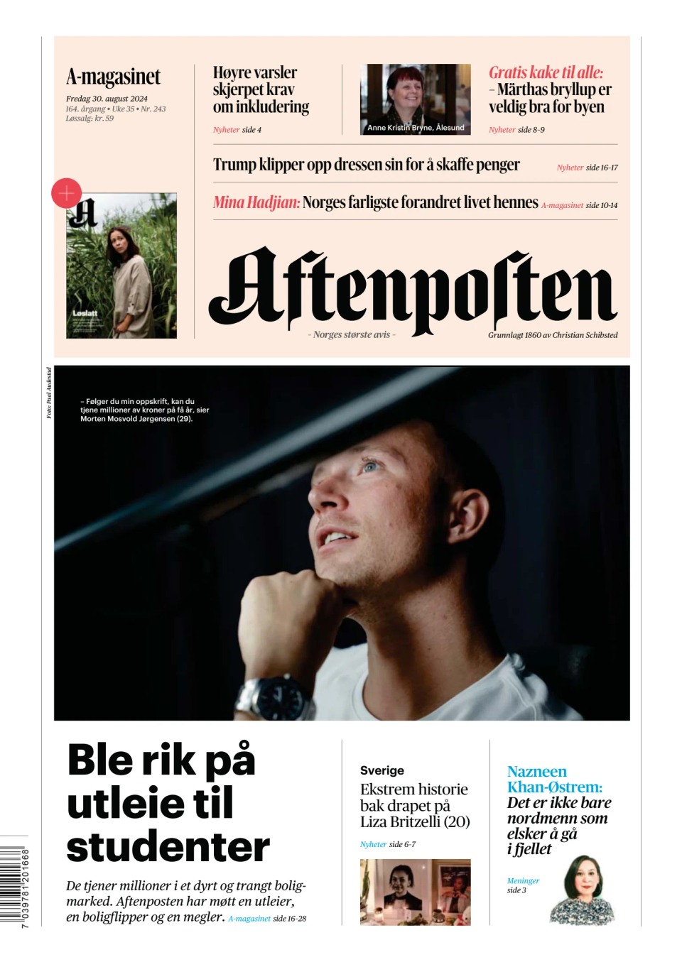 Prima-pagina-Aftenposten-oggi-edizione-di-oggi-20240830