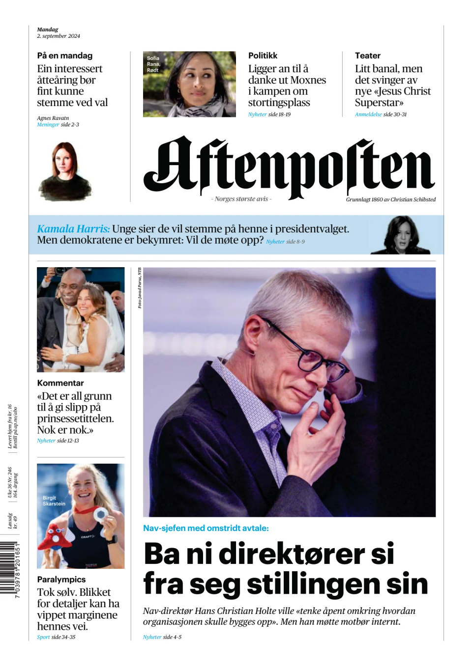 Prima-pagina-Aftenposten-oggi-edizione-di-oggi-20240902