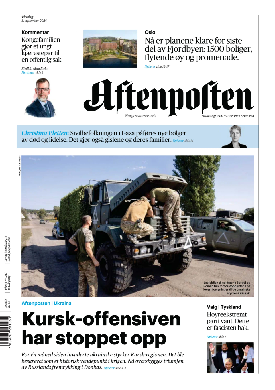 Prima-pagina-Aftenposten-oggi-edizione-di-oggi-20240903