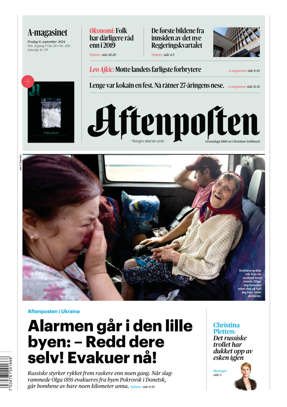 Prima-pagina-Aftenposten-oggi-edizione-di-oggi-20240906