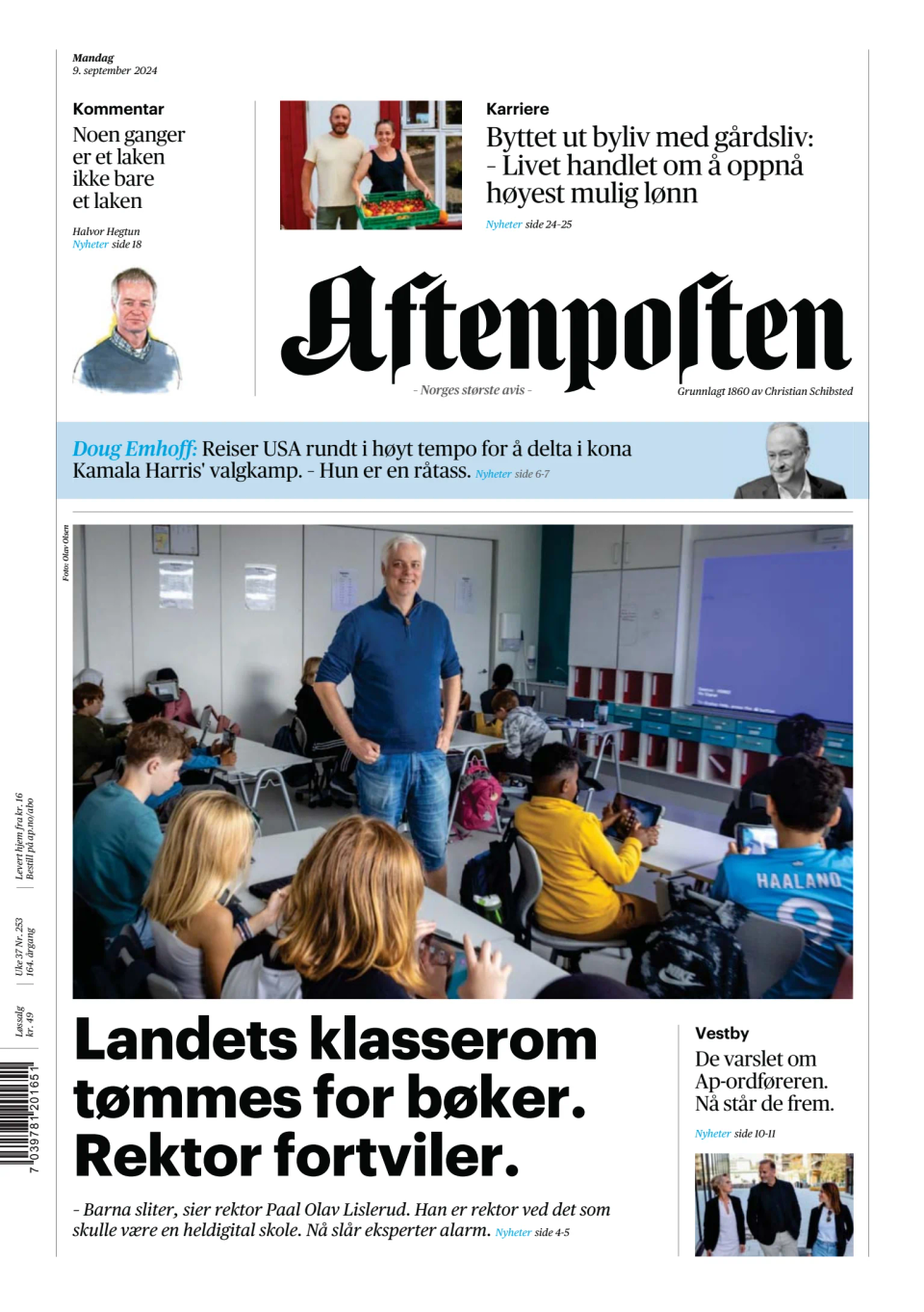 Prima-pagina-Aftenposten-oggi-edizione-di-oggi-20240909