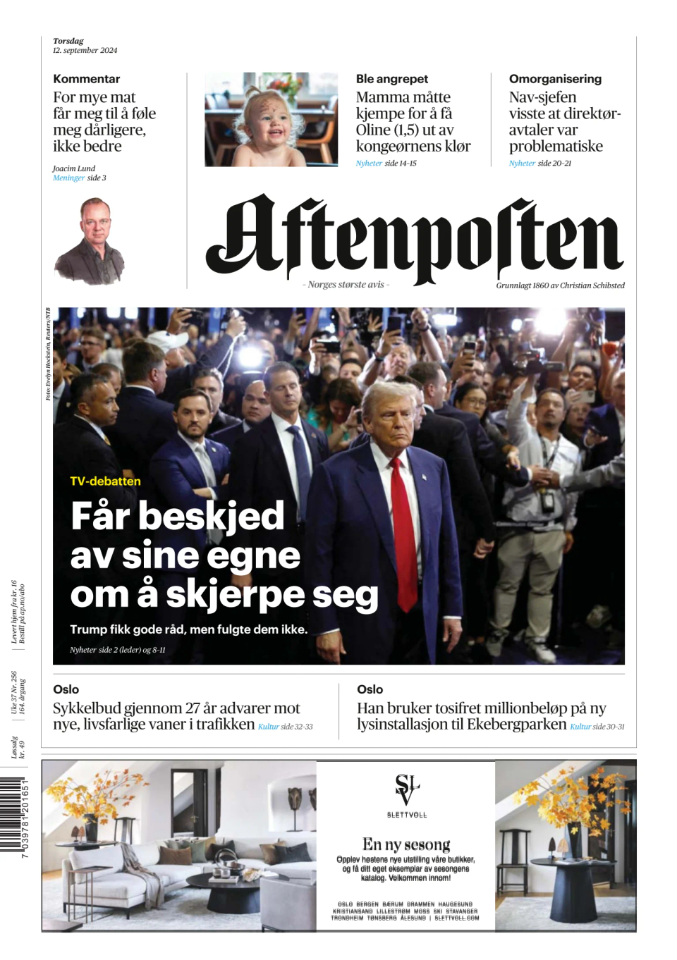 Prima-pagina-Aftenposten-oggi-edizione-di-oggi-20240912