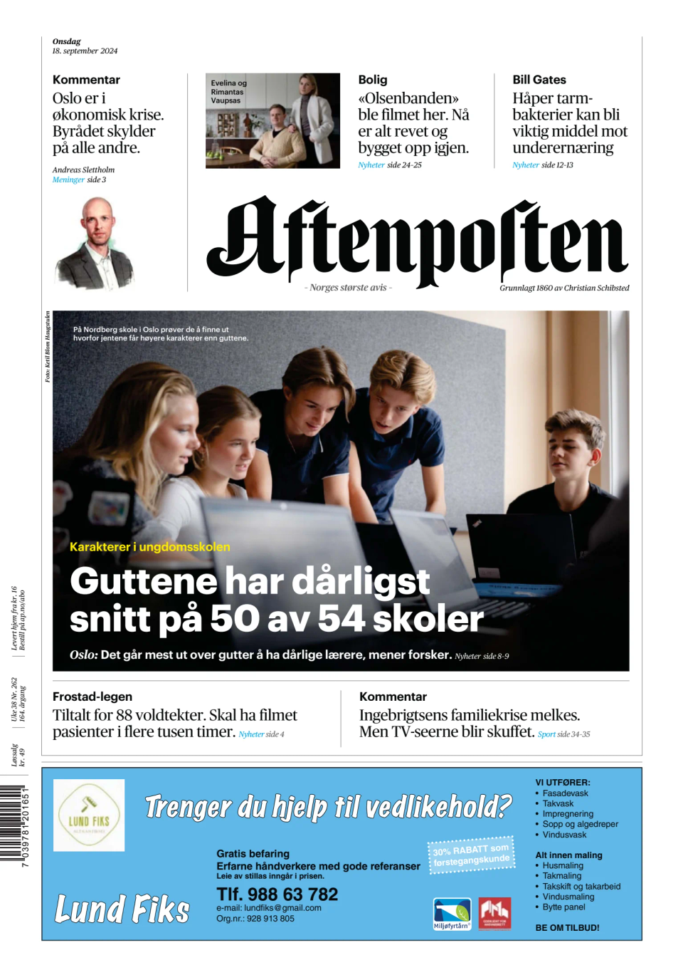 Prima-pagina-Aftenposten-oggi-edizione-di-oggi-20240918