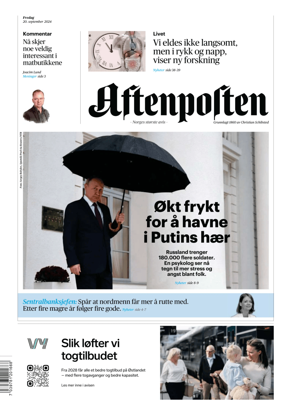 Prima-pagina-Aftenposten-oggi-edizione-di-oggi-20240920