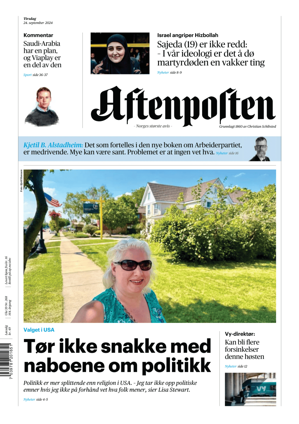 Prima-pagina-Aftenposten-oggi-edizione-di-oggi-20240924