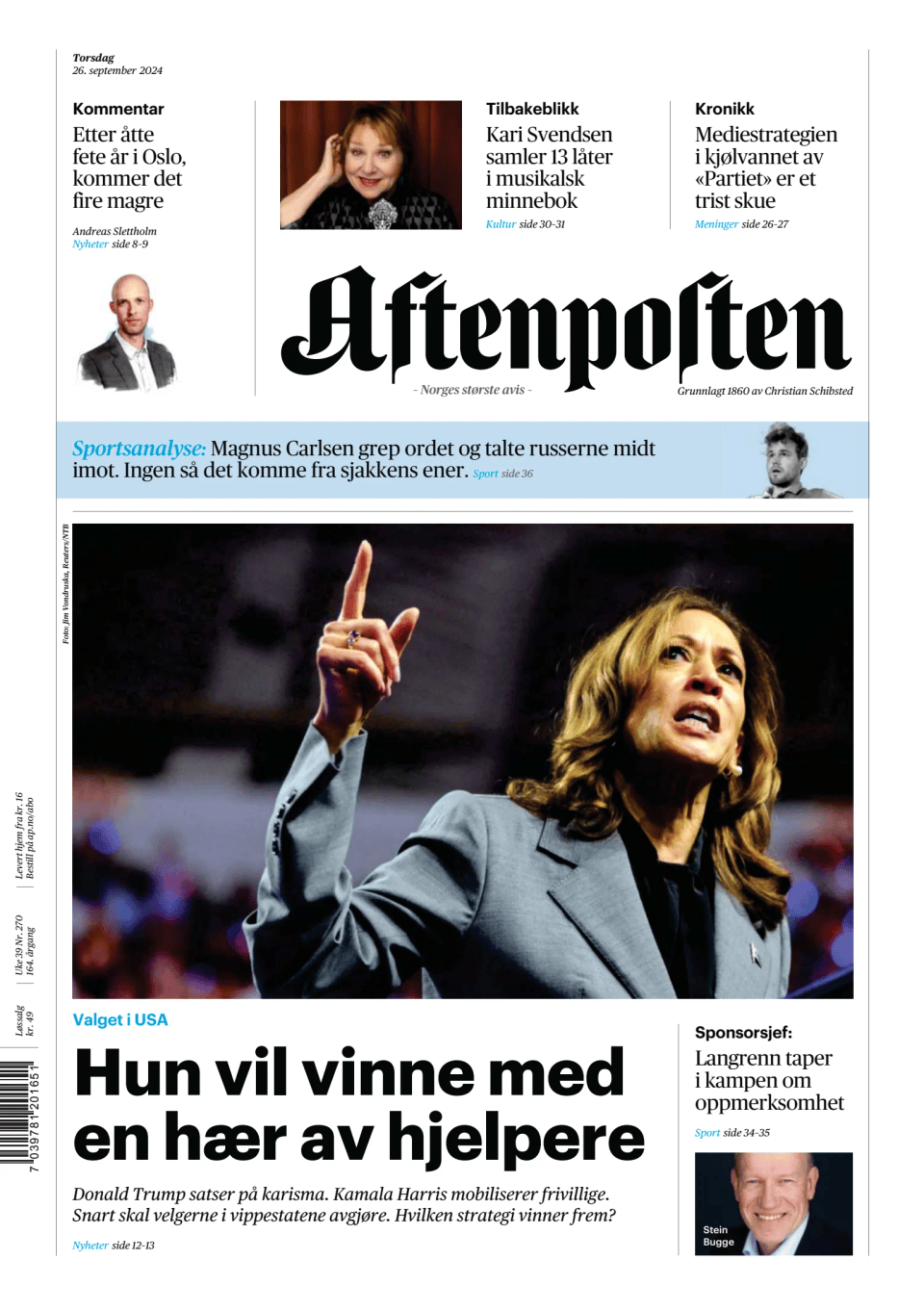 Prima-pagina-Aftenposten-oggi-edizione-di-oggi-20240926