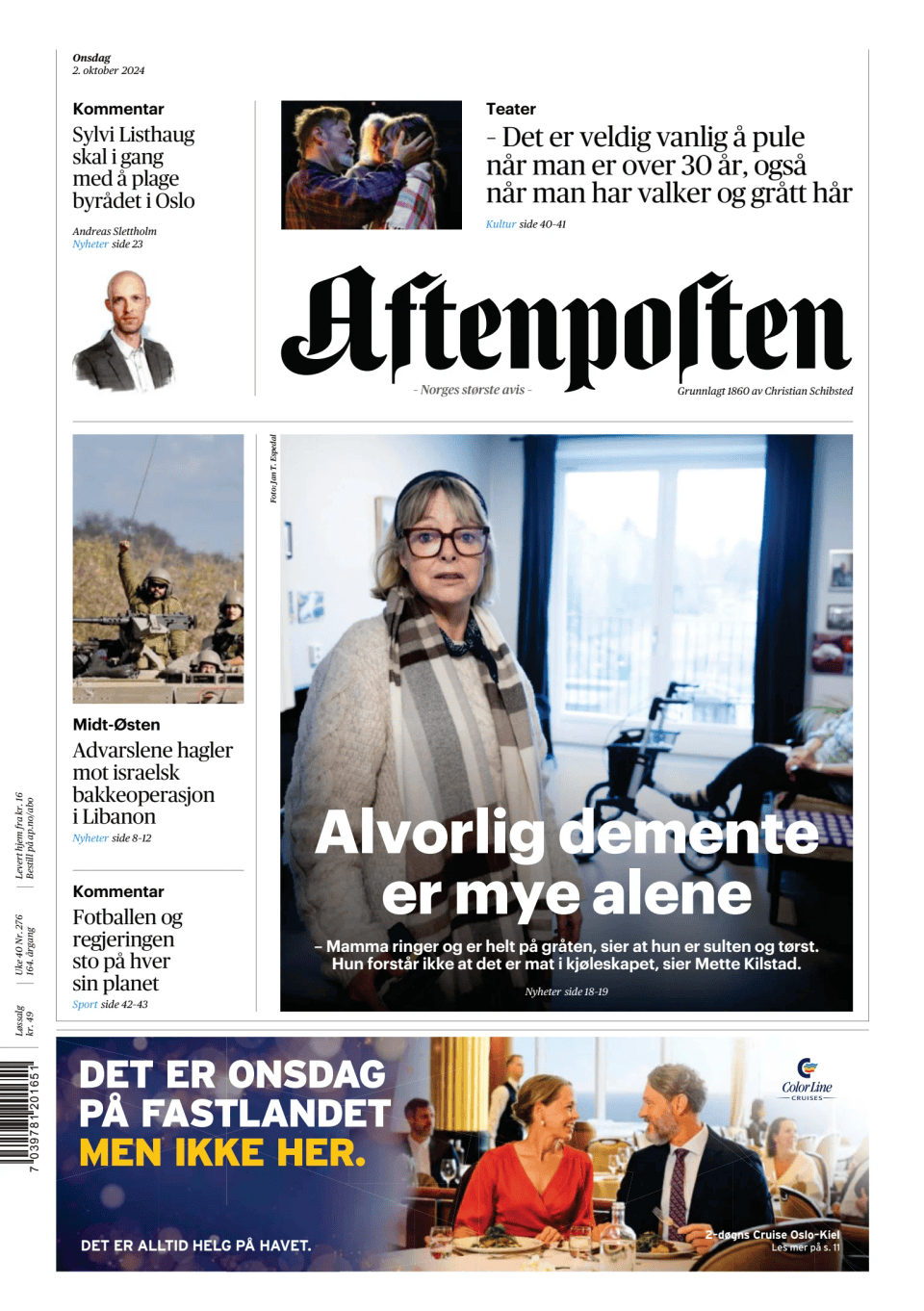 Prima-pagina-Aftenposten-oggi-edizione-di-oggi-20241002