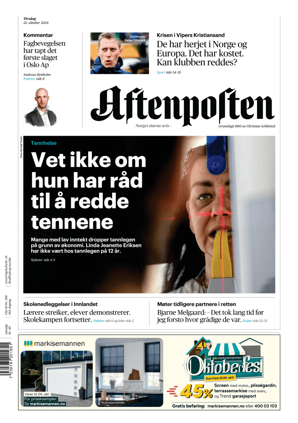 Prima-pagina-Aftenposten-oggi-edizione-di-oggi-20241022