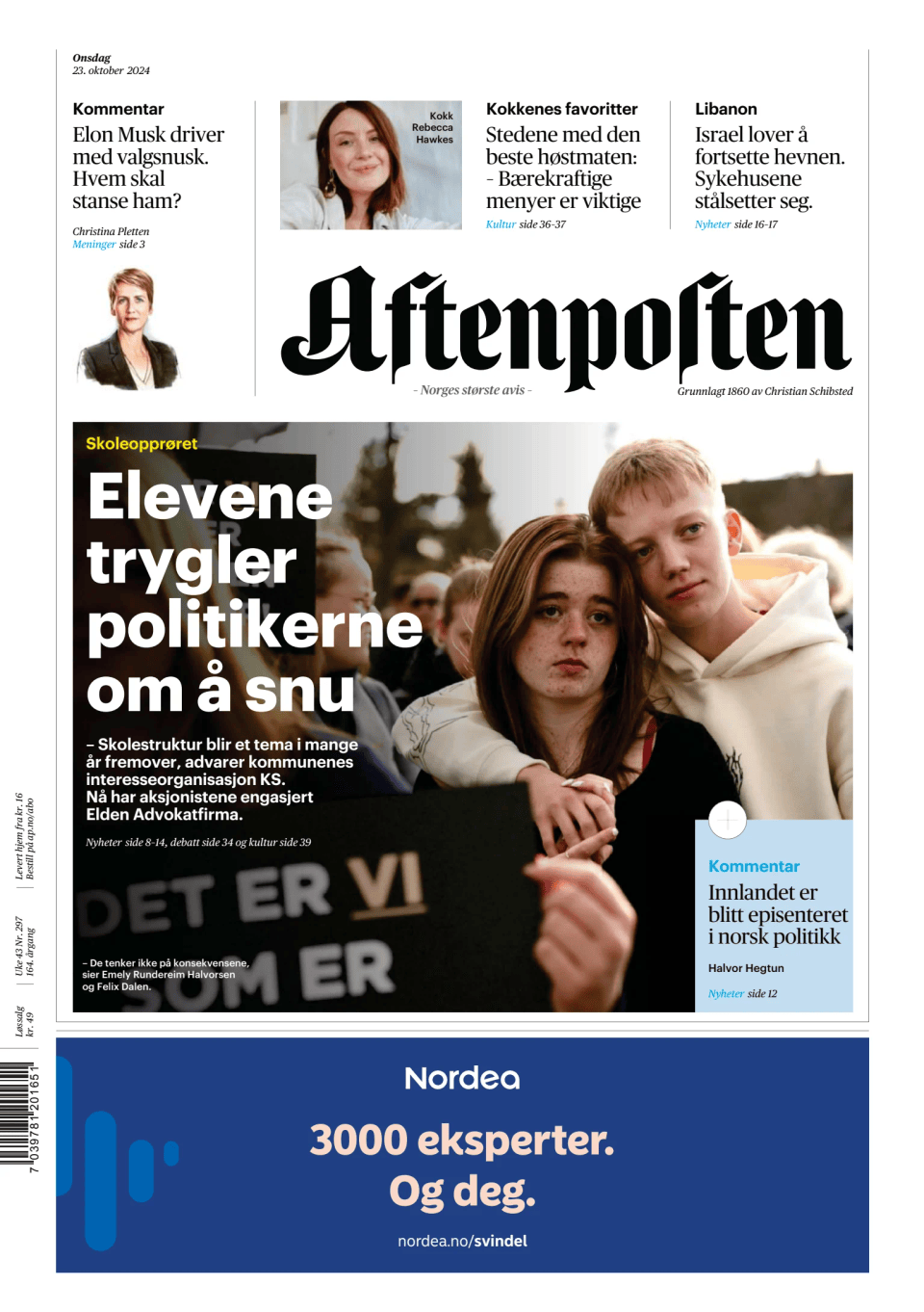 Prima-pagina-Aftenposten-oggi-edizione-di-oggi-20241023