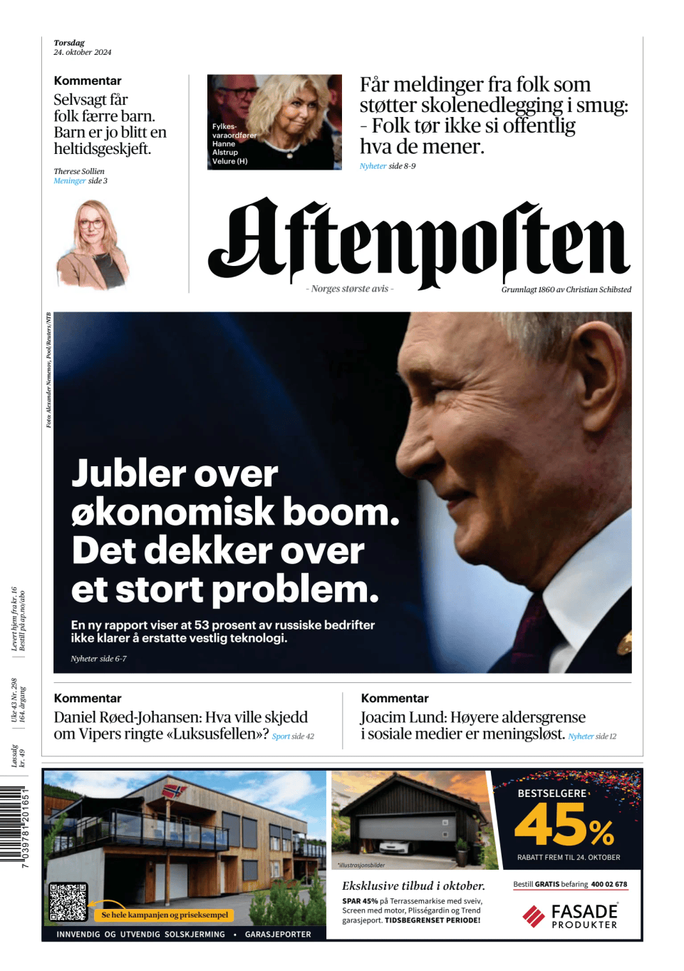 Prima-pagina-Aftenposten-oggi-edizione-di-oggi-20241024