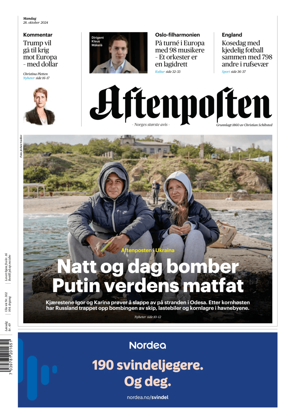 Prima-pagina-Aftenposten-oggi-edizione-di-oggi-20241028