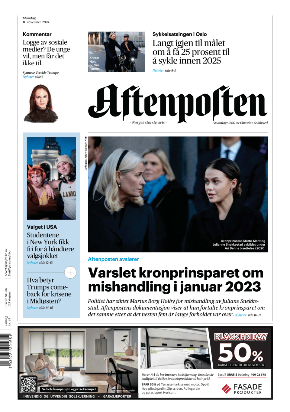 Prima-pagina-Aftenposten-oggi-edizione-di-oggi-20241111