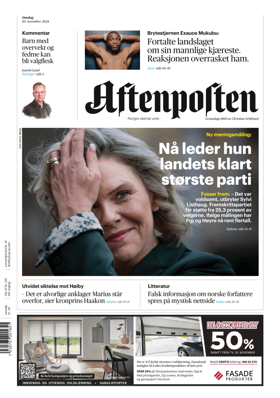 Prima-pagina-Aftenposten-oggi-edizione-di-oggi-20241120