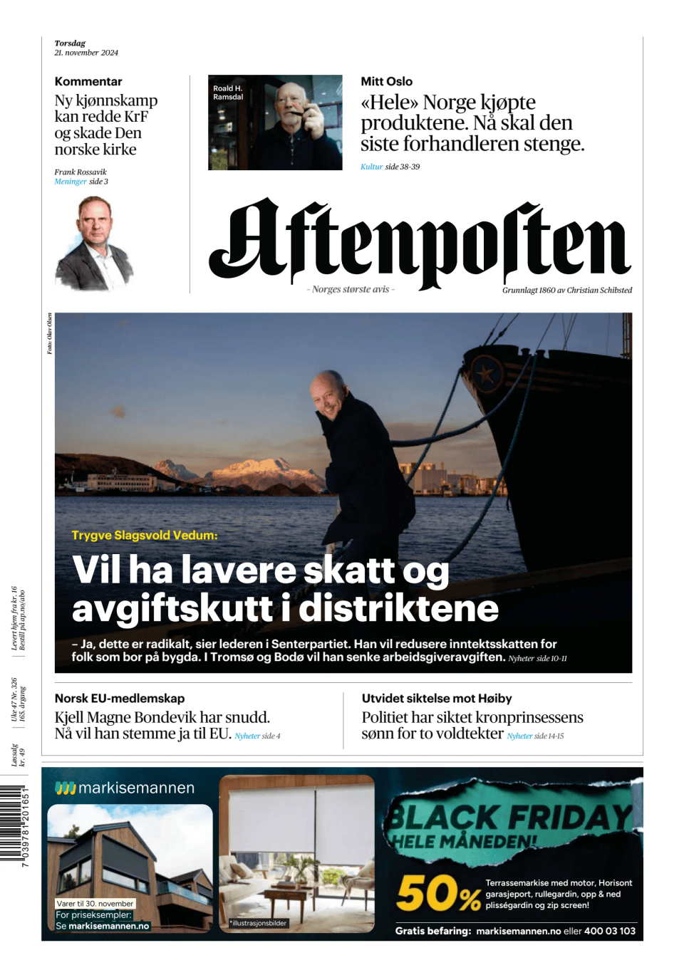 Prima-pagina-Aftenposten-oggi-edizione-di-oggi-20241121