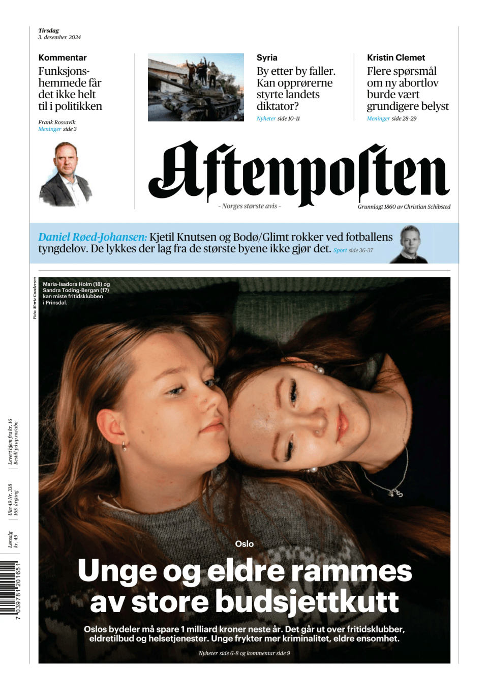 Prima-pagina-Aftenposten-oggi-edizione-di-oggi-20241203