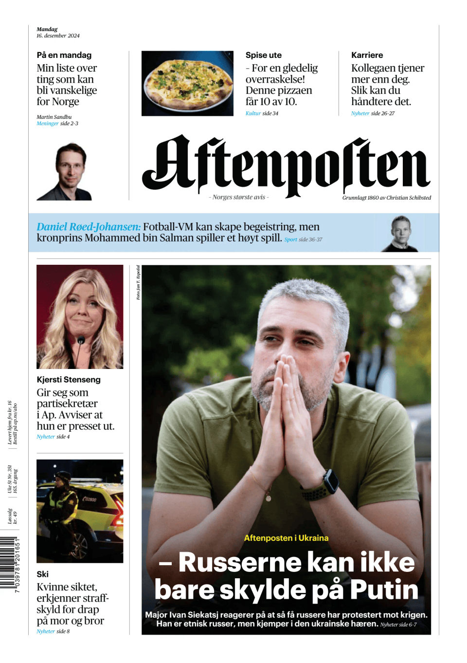 Prima-pagina-Aftenposten-oggi-edizione-di-oggi-20241216