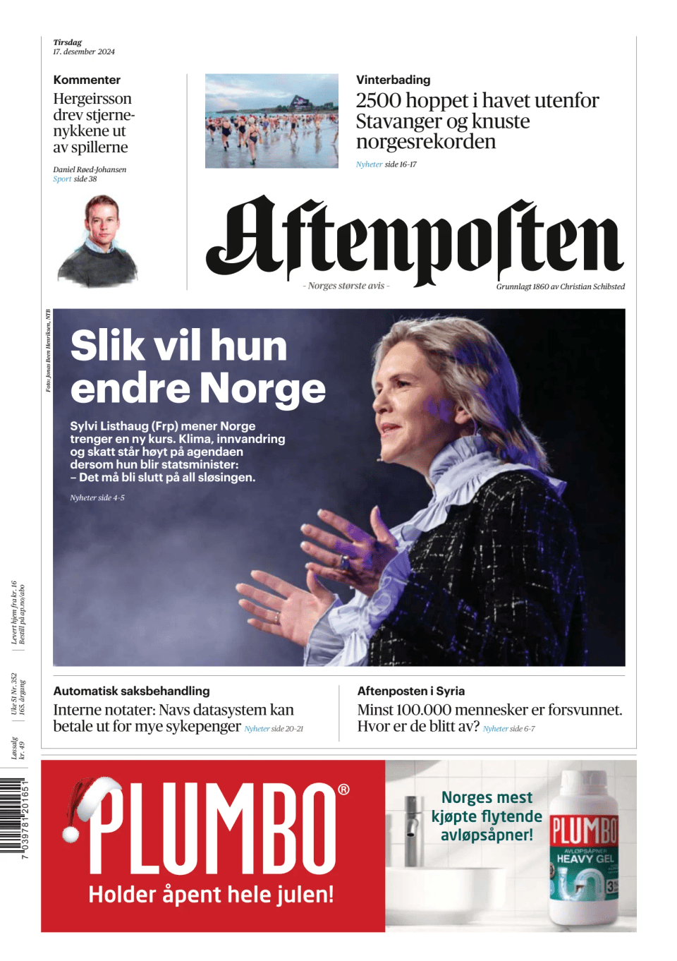 Prima-pagina-Aftenposten-oggi-edizione-di-oggi-20241217