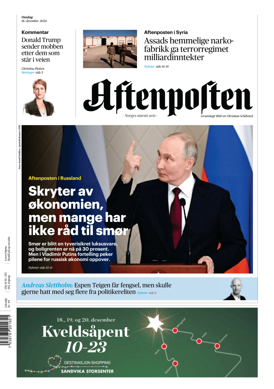 Prima-pagina-Aftenposten-oggi-edizione-di-oggi-20241218