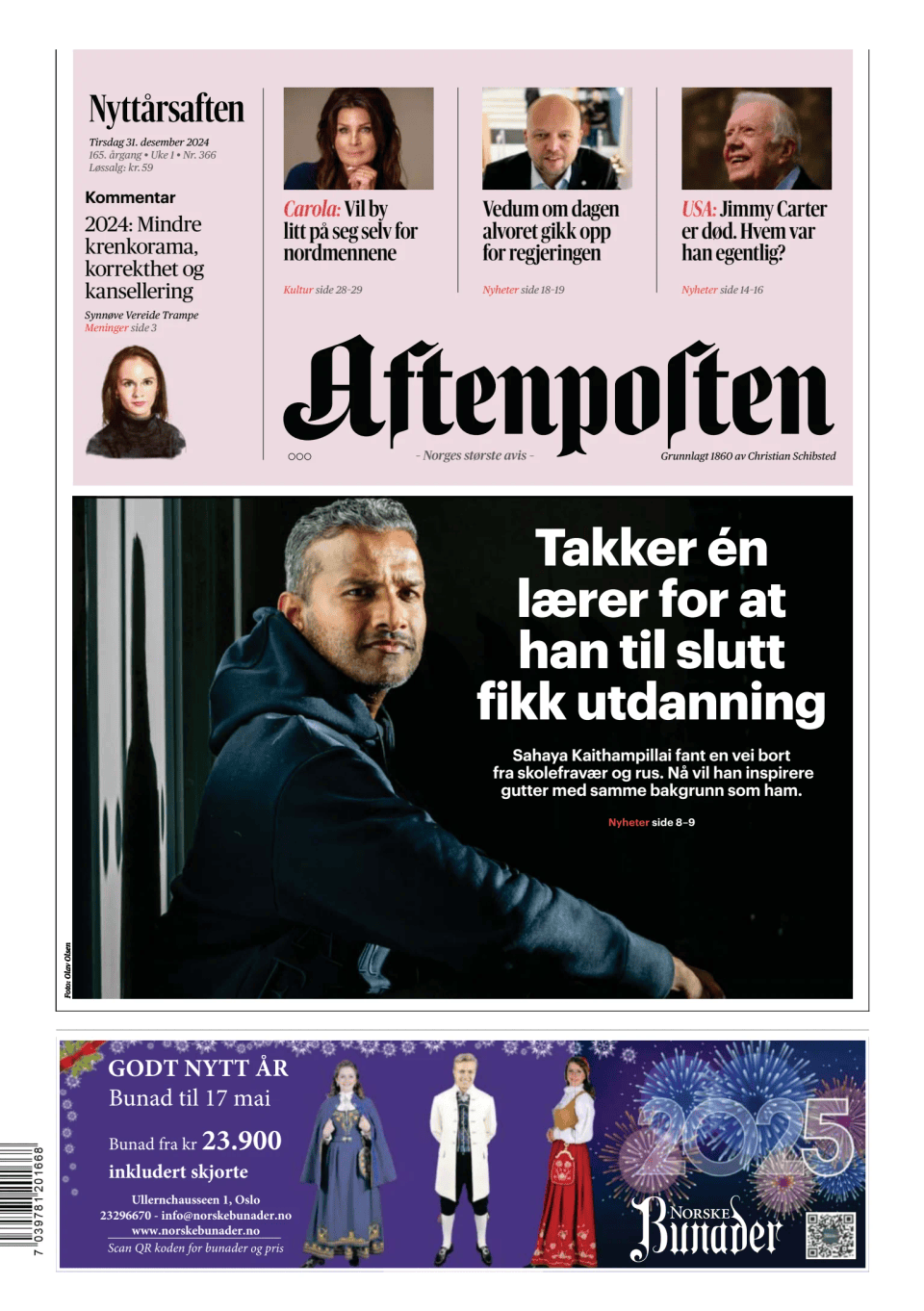 Prima-pagina-Aftenposten-oggi-edizione-di-oggi-20241231