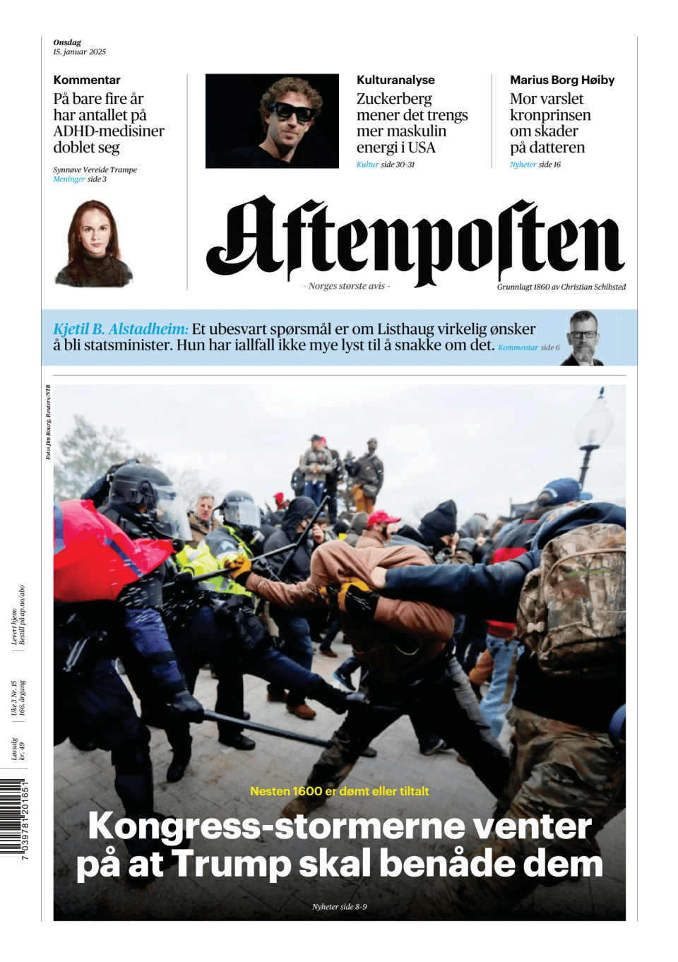 Prima-pagina-Aftenposten-oggi-edizione-di-oggi-20250115