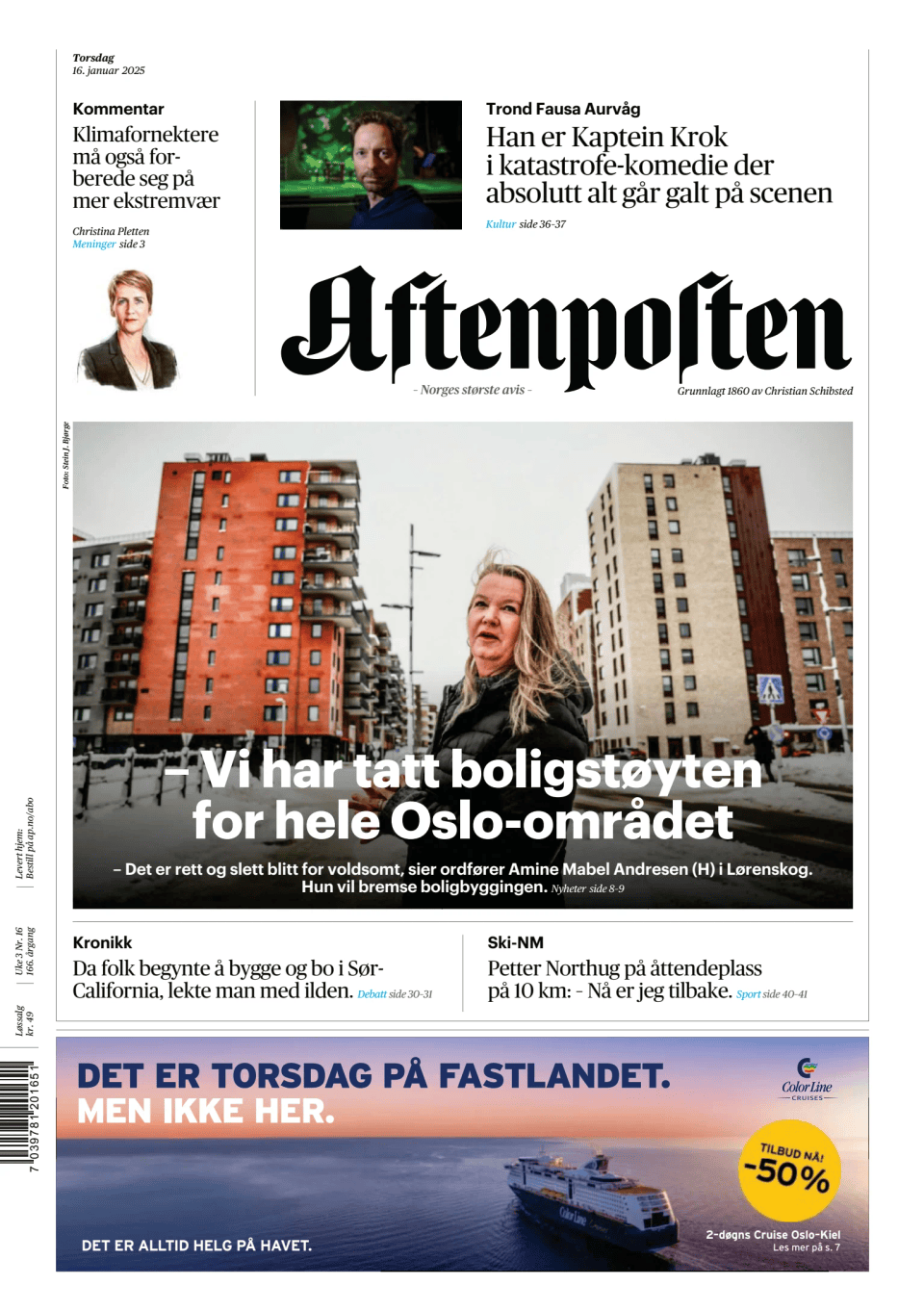 Prima-pagina-Aftenposten-oggi-edizione-di-oggi-20250116