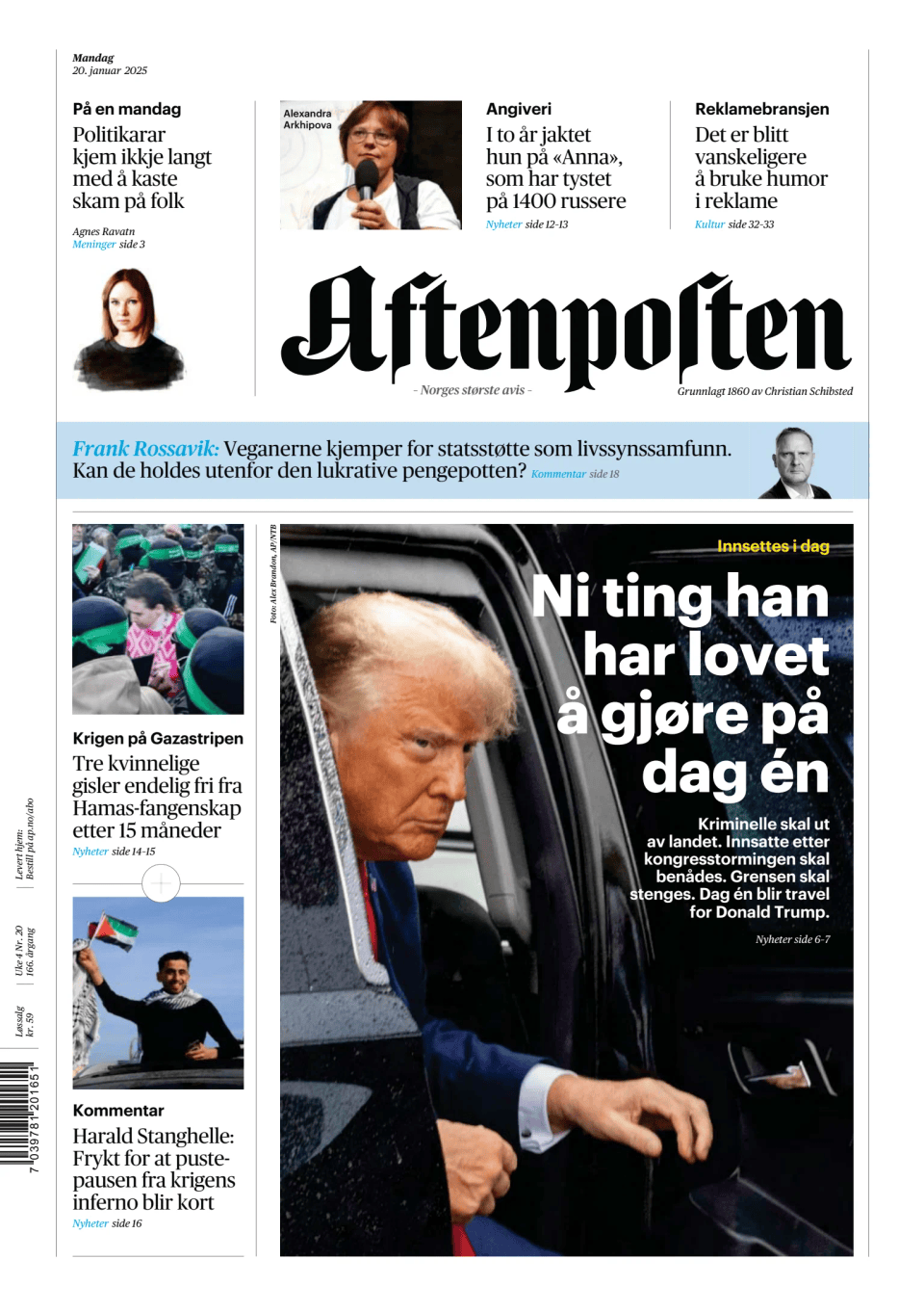 Prima-pagina-Aftenposten-oggi-edizione-di-oggi-20250120