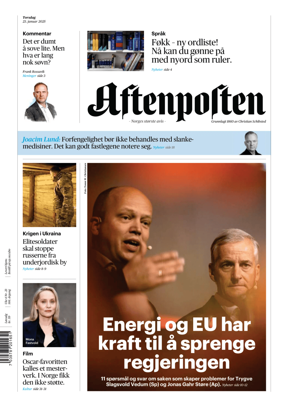 Prima-pagina-Aftenposten-oggi-edizione-di-oggi-20250123