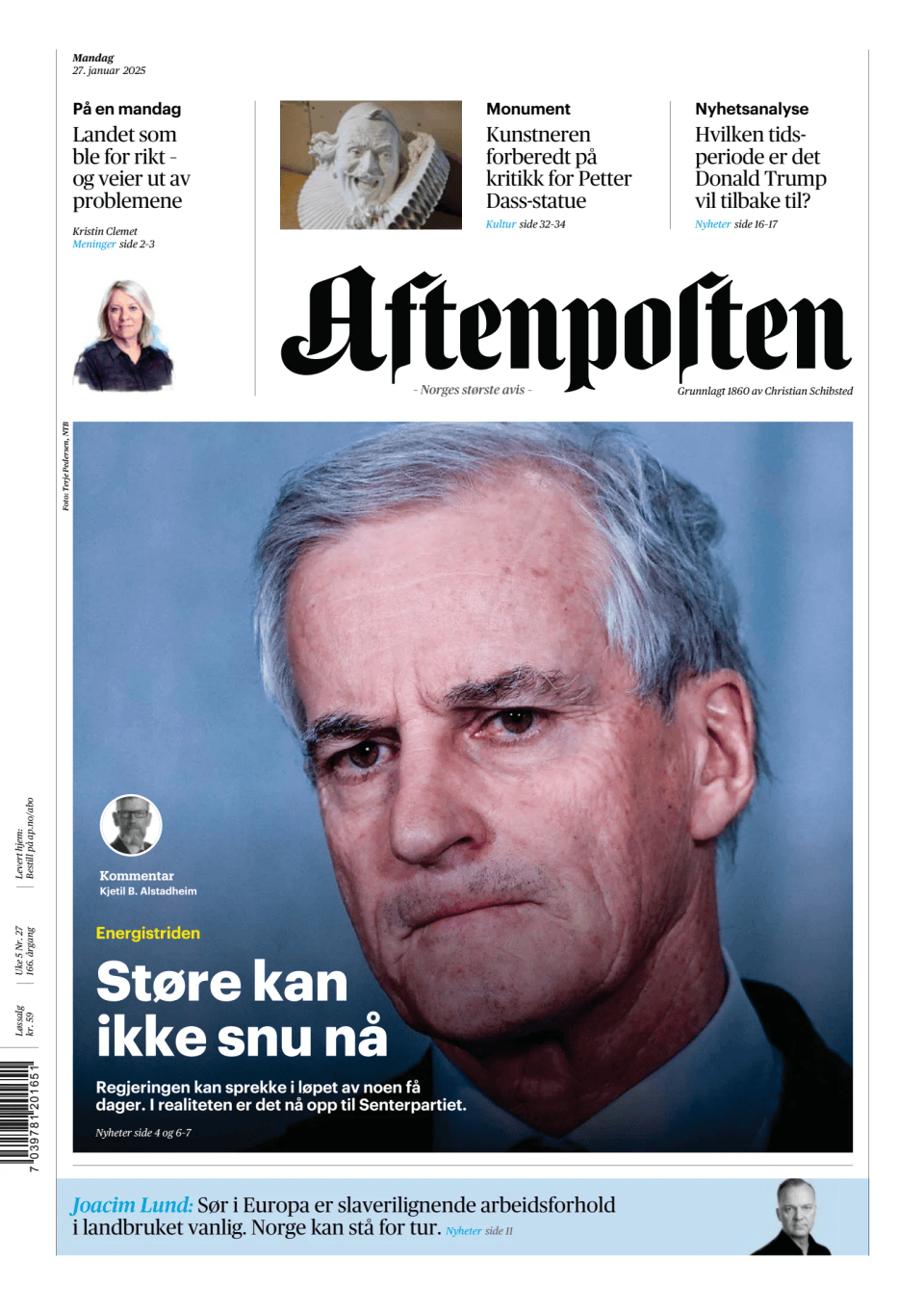 Prima-pagina-Aftenposten-oggi-edizione-di-oggi-20250127