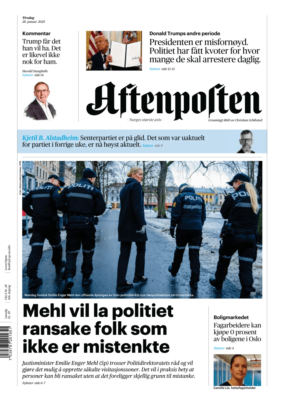 Prima-pagina-Aftenposten-oggi-edizione-di-oggi-20250128